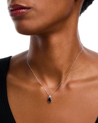Blue Sapphire & Diamond Pendant Necklace in 14K White Gold, 16"