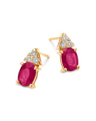 Ruby & Diamond Stud Earrings in 14K Yellow Gold