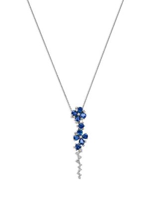 Blue Sapphire & Diamond Flower Pendant Necklace in 14K White Gold 