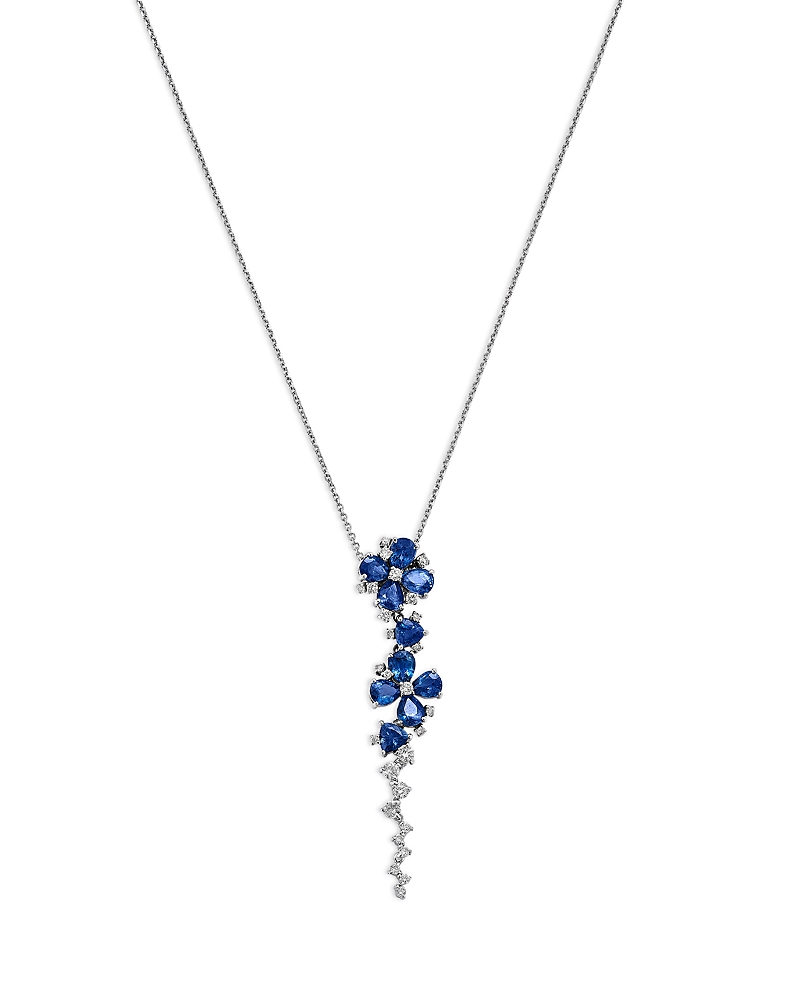 Bloomingdale's Fine Collection Blue Sapphire & Diamond Flower Pendant Necklace in 14K White Gold