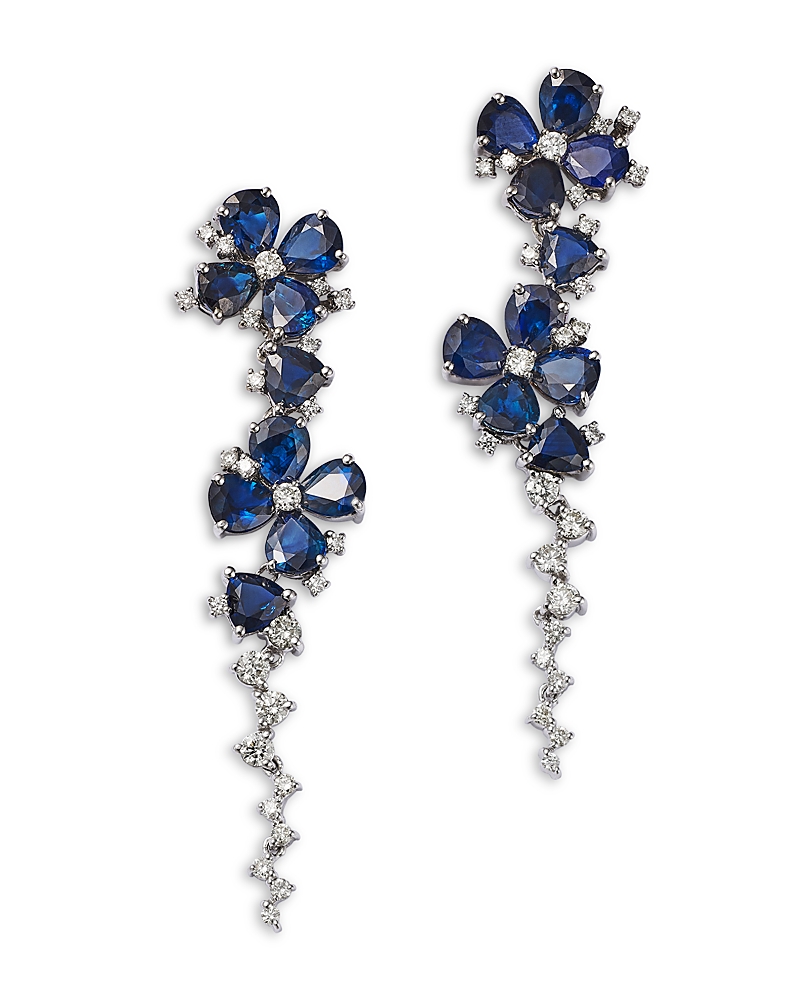 Bloomingdale's Fine Collection Blue Sapphire & Diamond Flower Drop Earrings in 14K White Gold