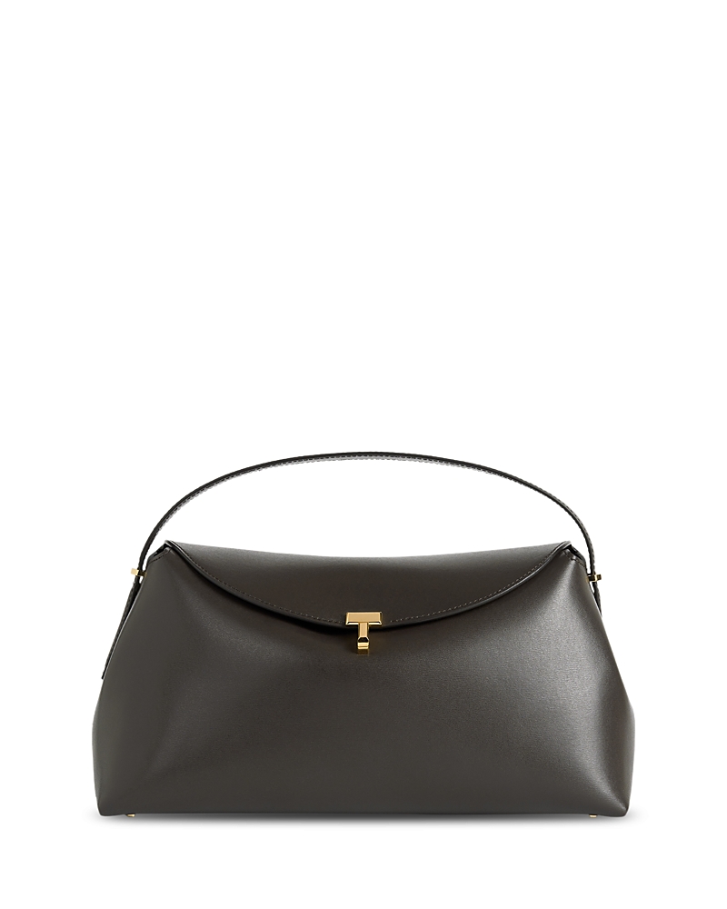 Toteme T-Lock Smooth Leather Convertible Top Handle Bag in Dark Brown