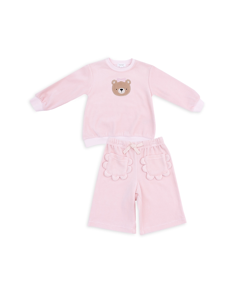 Angel Dear Girls' Velour Teddy Bear Oversized Shirt & Wide Leg Pant Set - Baby In Pink