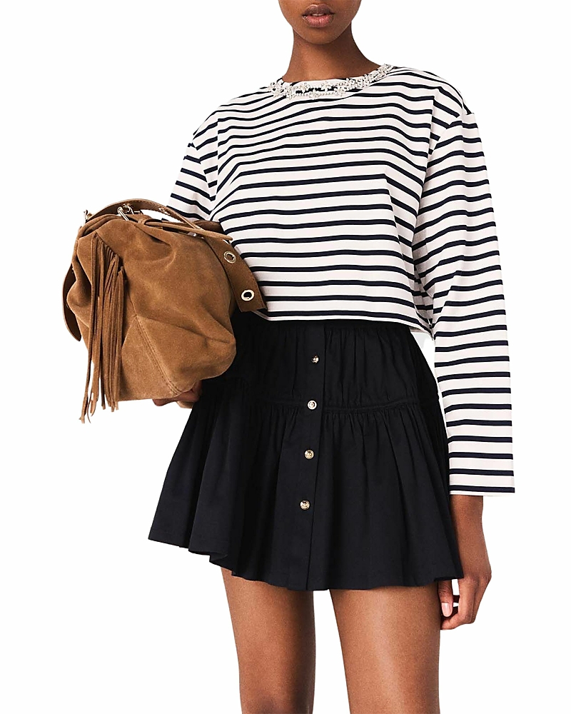 Maje Striped Long-sleeved T-shirt In White