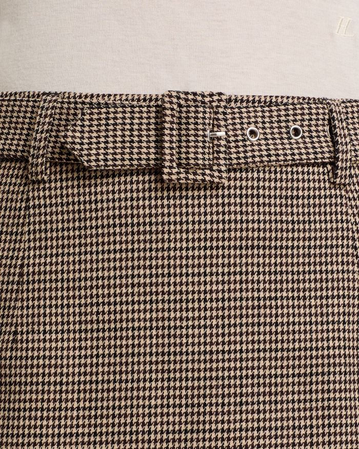 Houndstooth Belted Midi Skirt