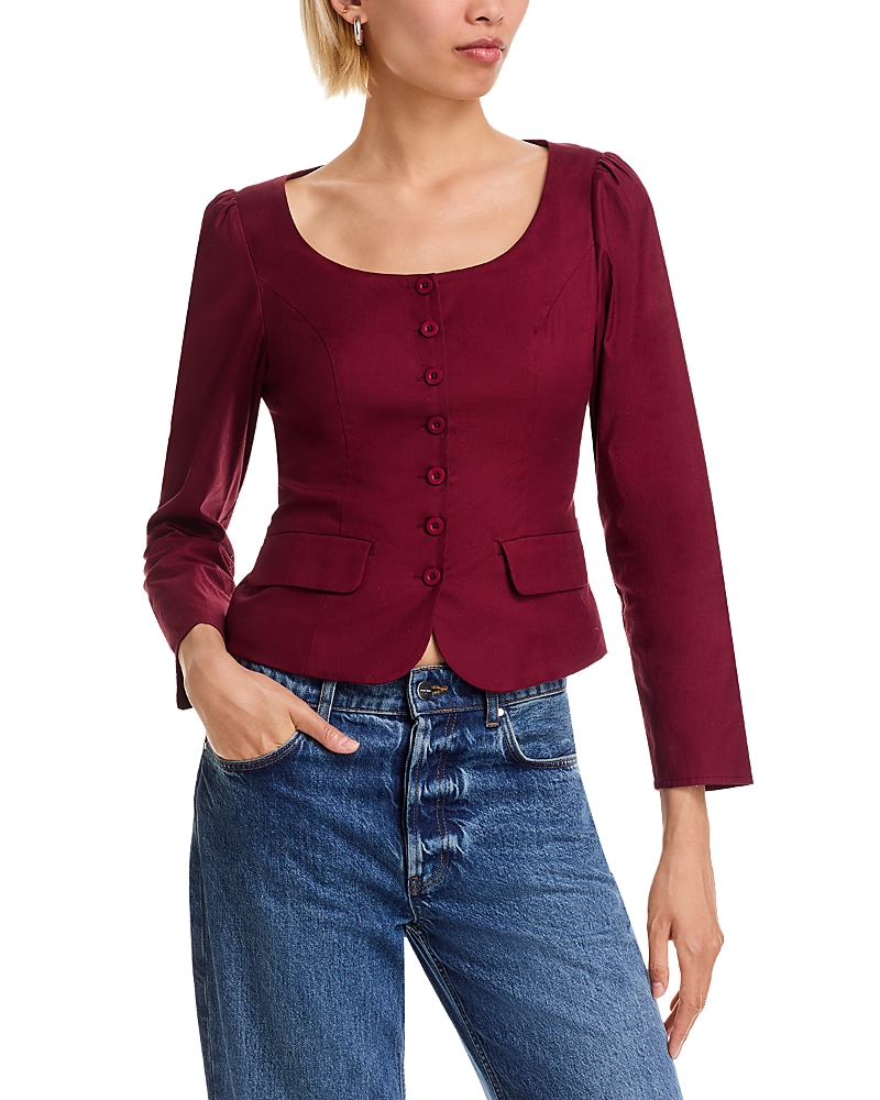 French Connection Inga Poplin Button Up Top In Burgundy