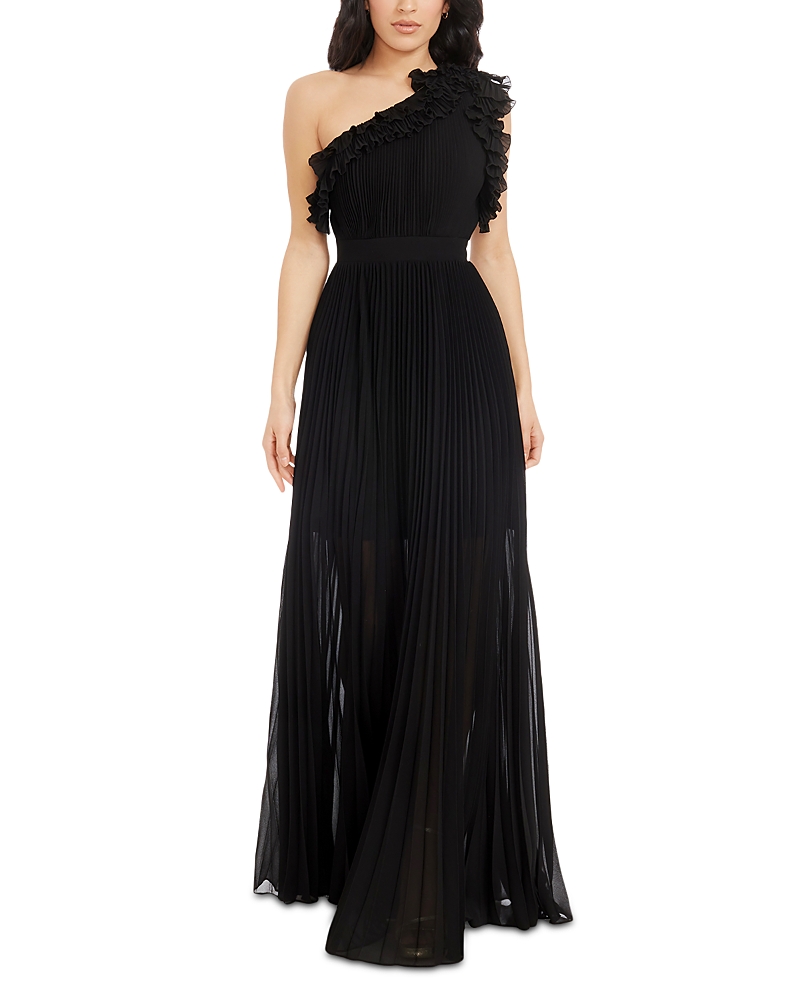 Dress the Population Vida Asymmetric Pleated Gown