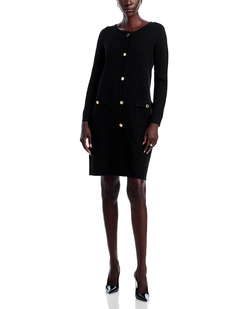 T Tahari Crewneck Button Down Cardigan Sweater In Black