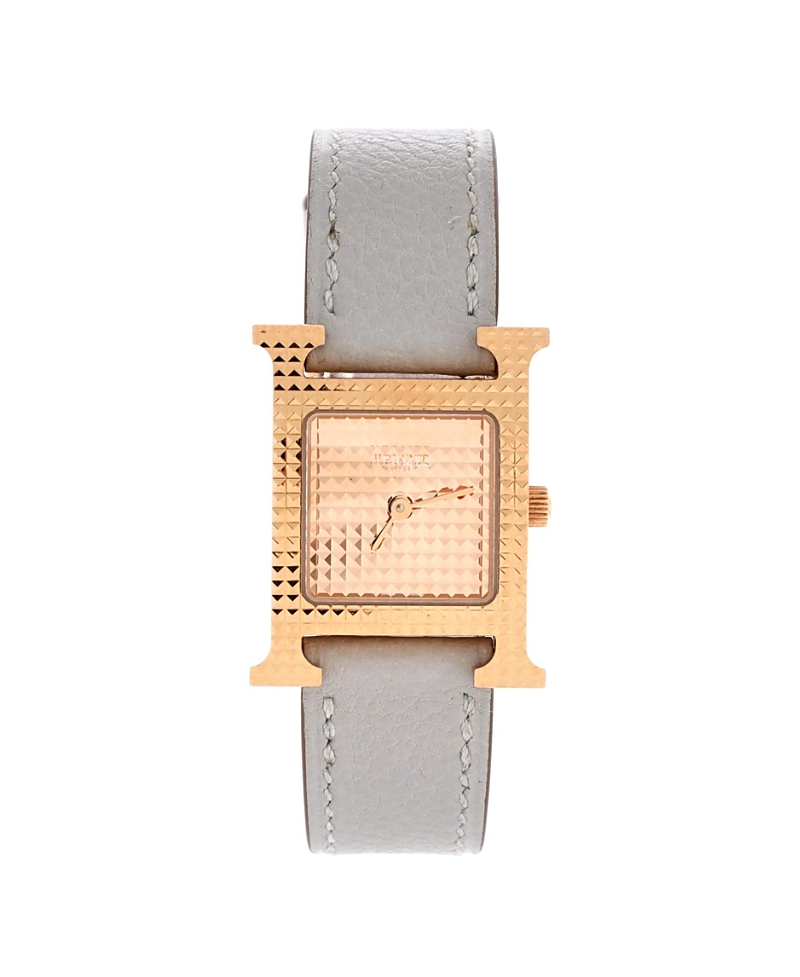 Pre-owned Pre-owned Hermes Hermes Heure H Quartz Watch In Clous De Paris Hobnail Rose Gold And Leather 21mm In Multi