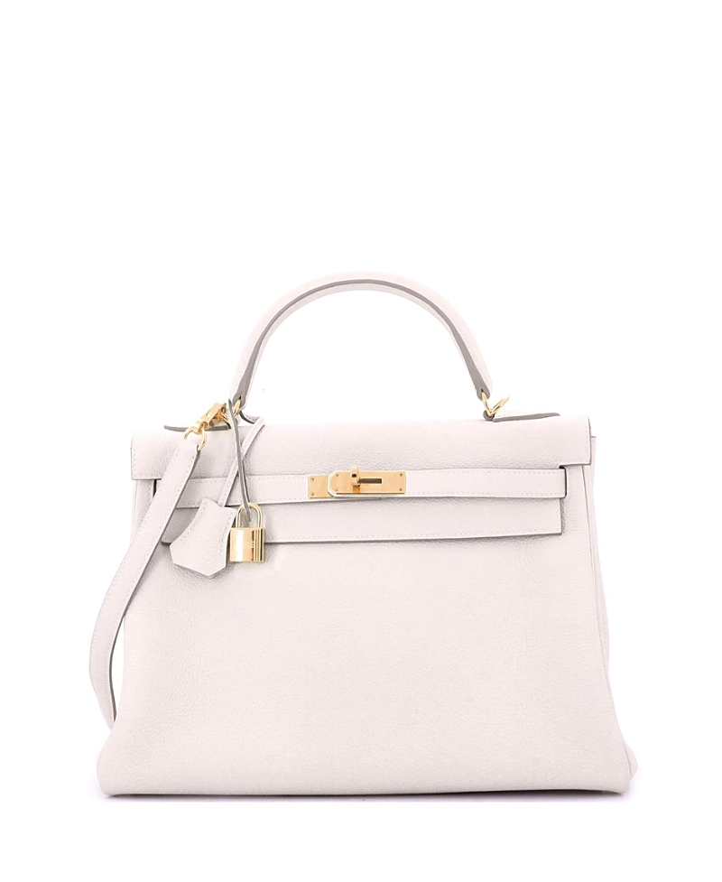 Pre-owned Pre-owned Hermes Hermes Kelly 32 Handbag Light Togo With Gold Hardware In White