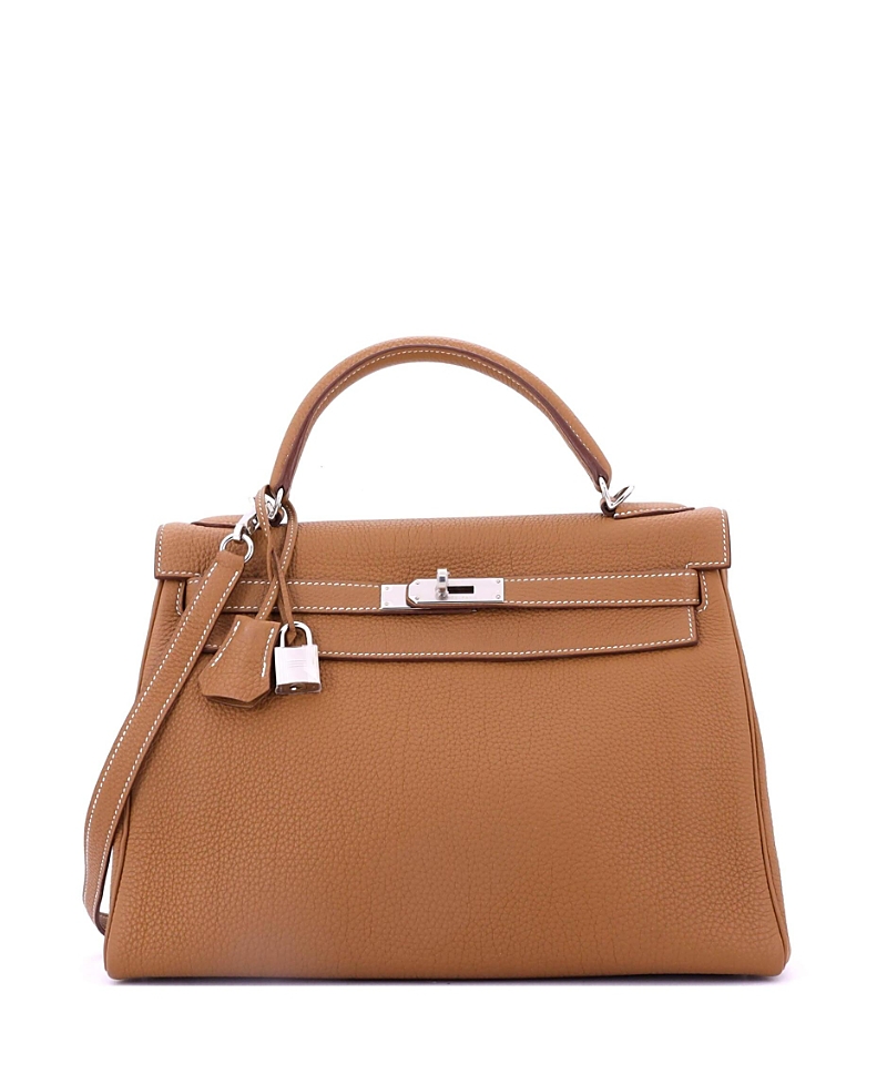 Pre-owned Pre-owned Hermes Hermes Kelly 32 Handbag Brown Togo With Palladium Hardware In Gold