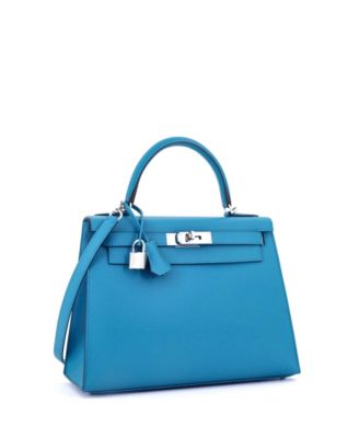 Kelly 28 Handbag Blue Epsom with Palladium Hardware