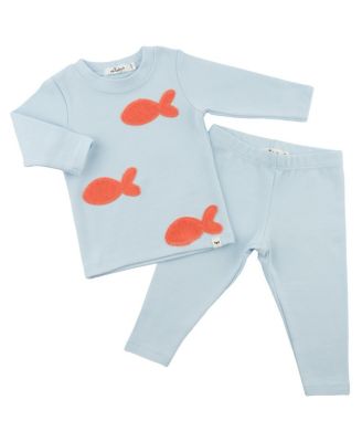 Unisex Goldfish Coral Applique 2-Piece Tee and Pant Set - Baby