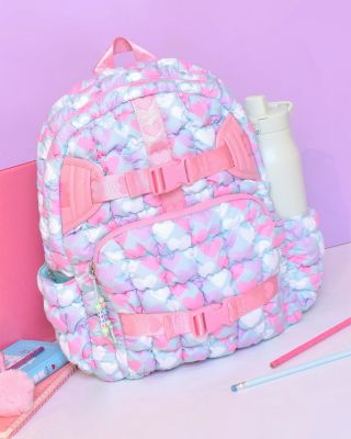 Heart Print Scrunch Large Backpack With Heart Webbing