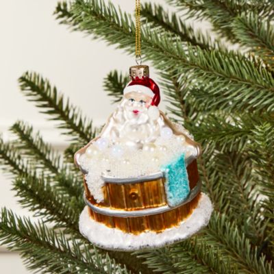Glass Santa in Hot Tub Ornament - Exclusive