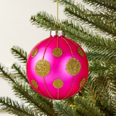 Glass Pink Ball with Circles Ornament - Exclusive