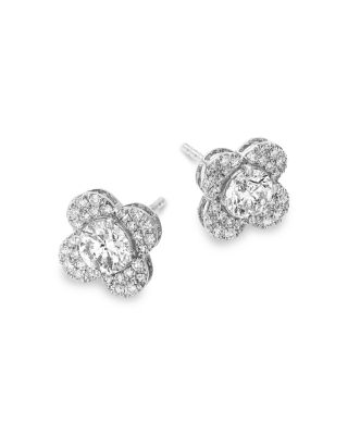 Diamond Clover Stud Earrings in 14K White Gold, 1.36 tcw