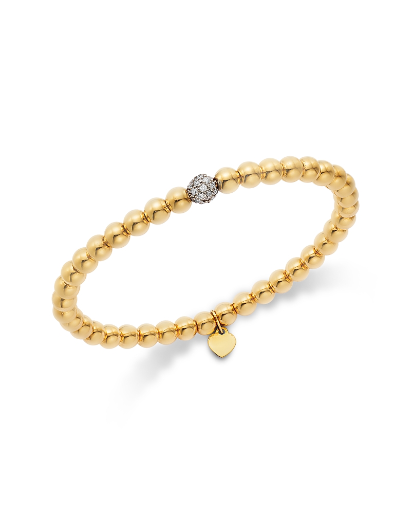 Bloomingdale's Fine Collection Diamond Pave Polished Bead Stretch Bracelet in 14K Yellow Gold, 0.30 tcw