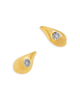 Diamond Solitaire Polished Pear Stud Earrings in 14K Yellow Gold, 0.09 tcw