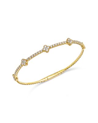 Diamond Clover Flexible Bangle Bracelet in 14K Yellow Gold, 1.58 tcw
