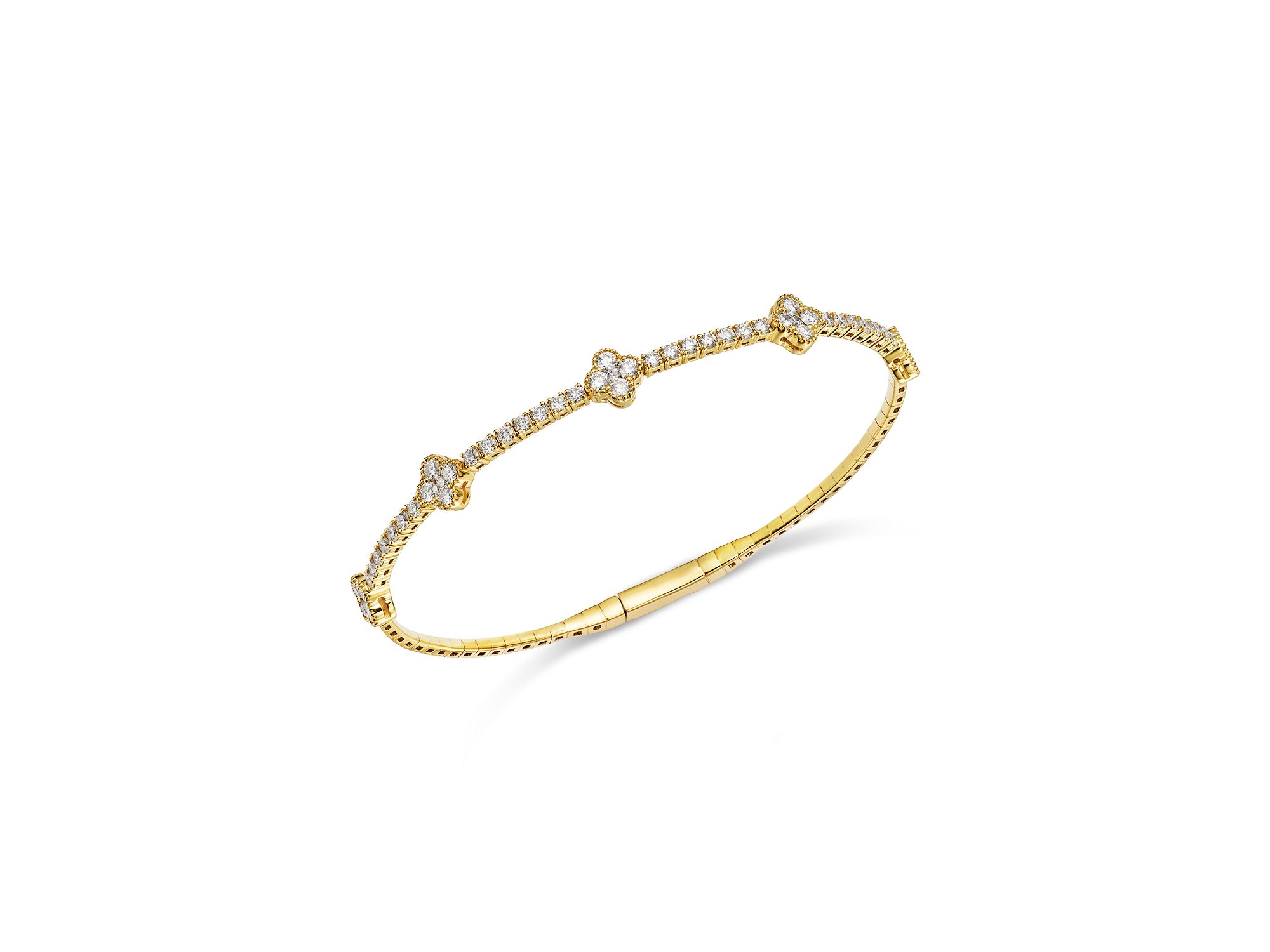 Diamond Clover Flexible Bangle Bracelet in 14K , 1.58 tcw - Image 1