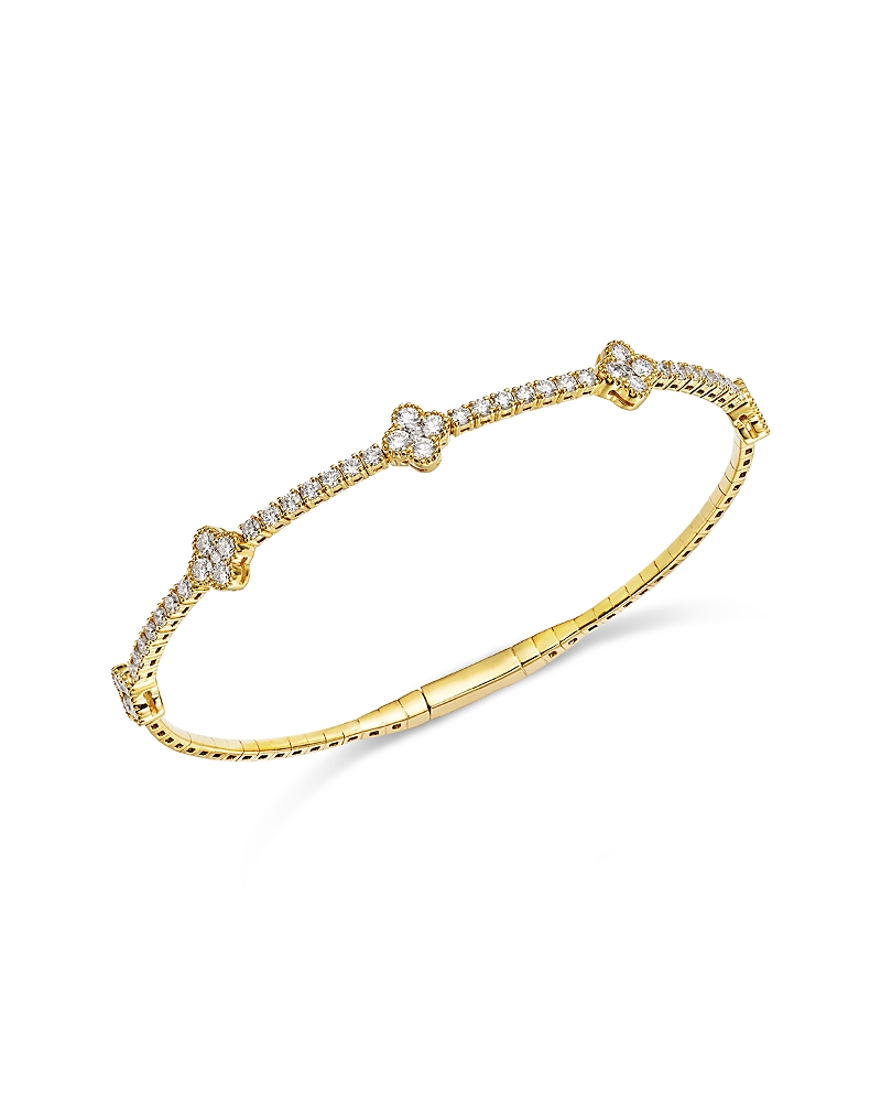 Bloomingdale's Fine Collection Diamond Clover Flexible Bangle Bracelet in 14K Yellow Gold, 1.58 tcw