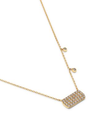 Diamond Pav&eacute; Rectangular Disc Pendant Necklace in 14K Yellow Gold, 0.20 tcw