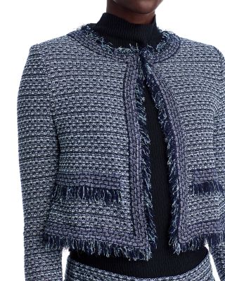 x Lani Lynn Fringe Trim Tweed Knit Cropped Jacket