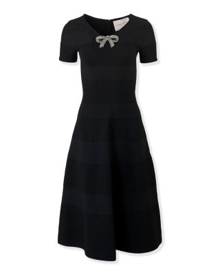 Embellished V Neck Flare Dress