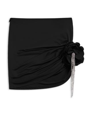 Crystal Flower Draped Mini Skirt