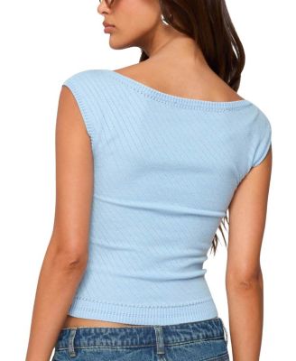 Jarah Pointelle Knit Boat Neck Top
