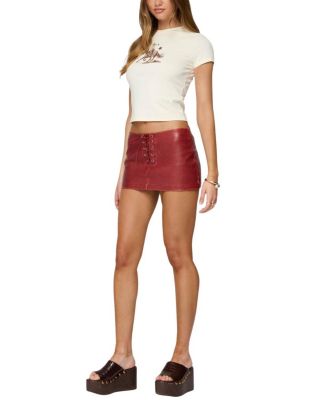 Lace Up Faux Leather Mini Skirt