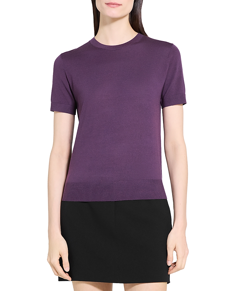 Theory Lightweight Wool Short Sleeve Top In Purple