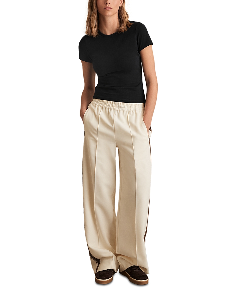 Reiss Cream Petite Side-stripe Wide-leg Trousers In White