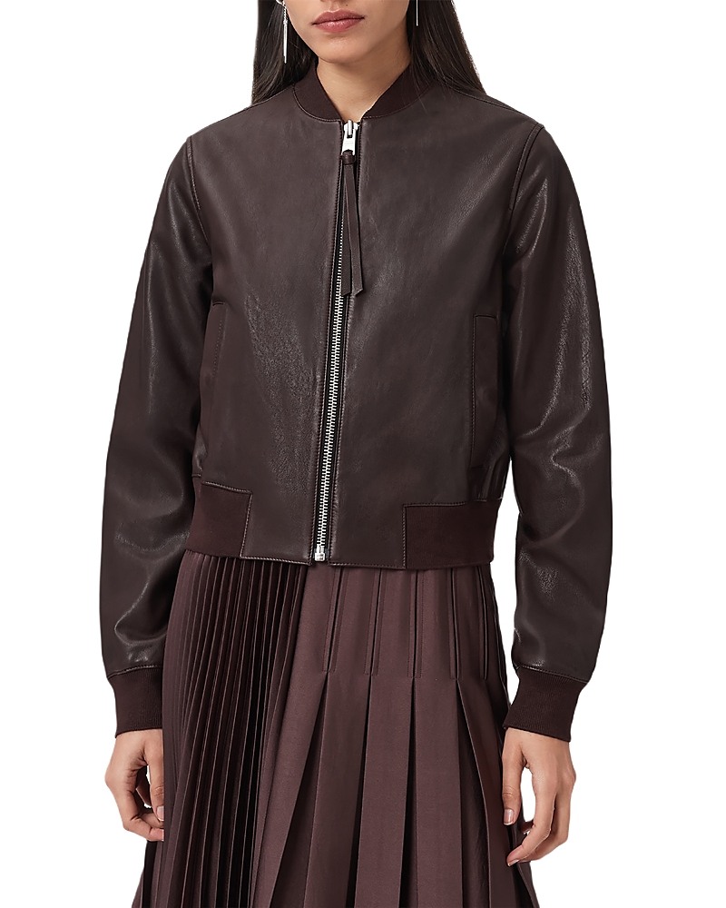 Allsaints Womens Oxblood Red Orten Leather Bomber Jacket In Burgundy
