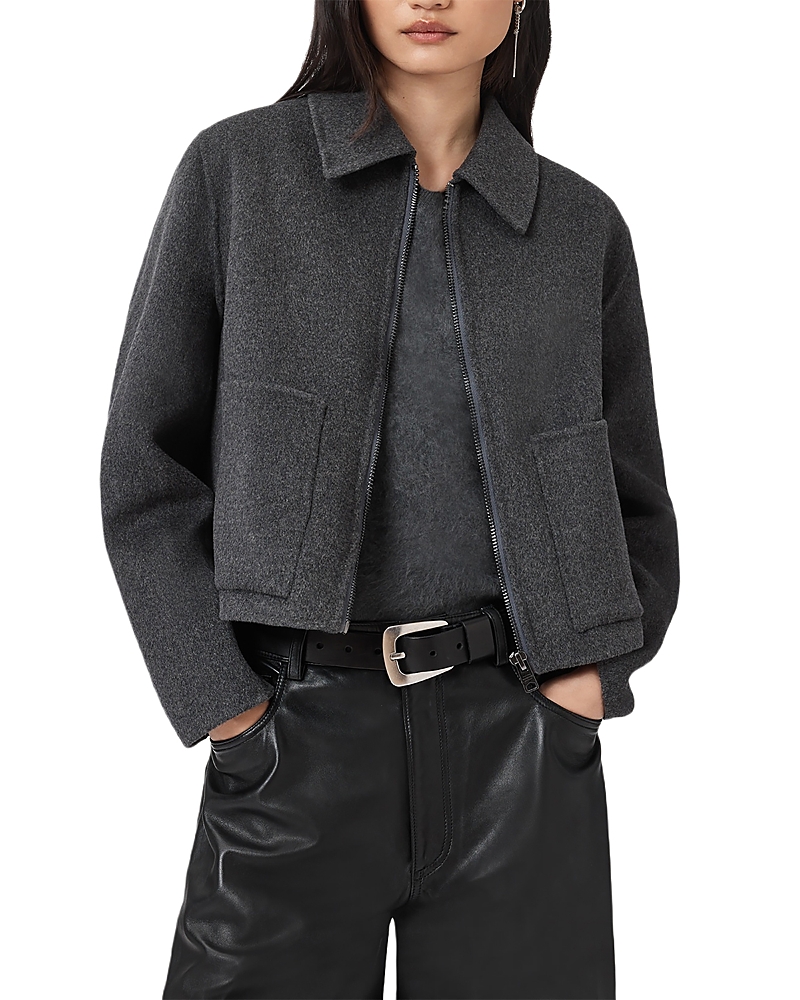 Allsaints Womens Charcoal Grey Seannah Regular-fit Zip-up Wool-blend Jacket In Gray