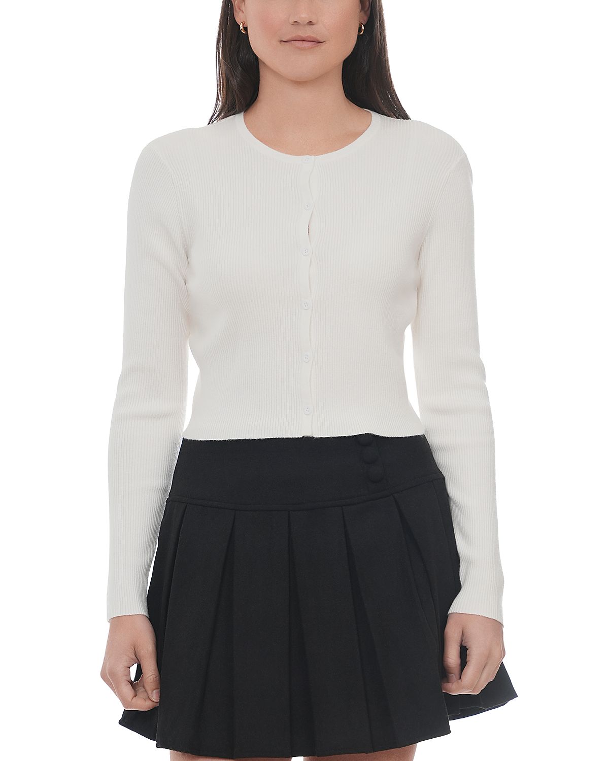 Point Knit Crewneck Cropped Cardigan Sweater