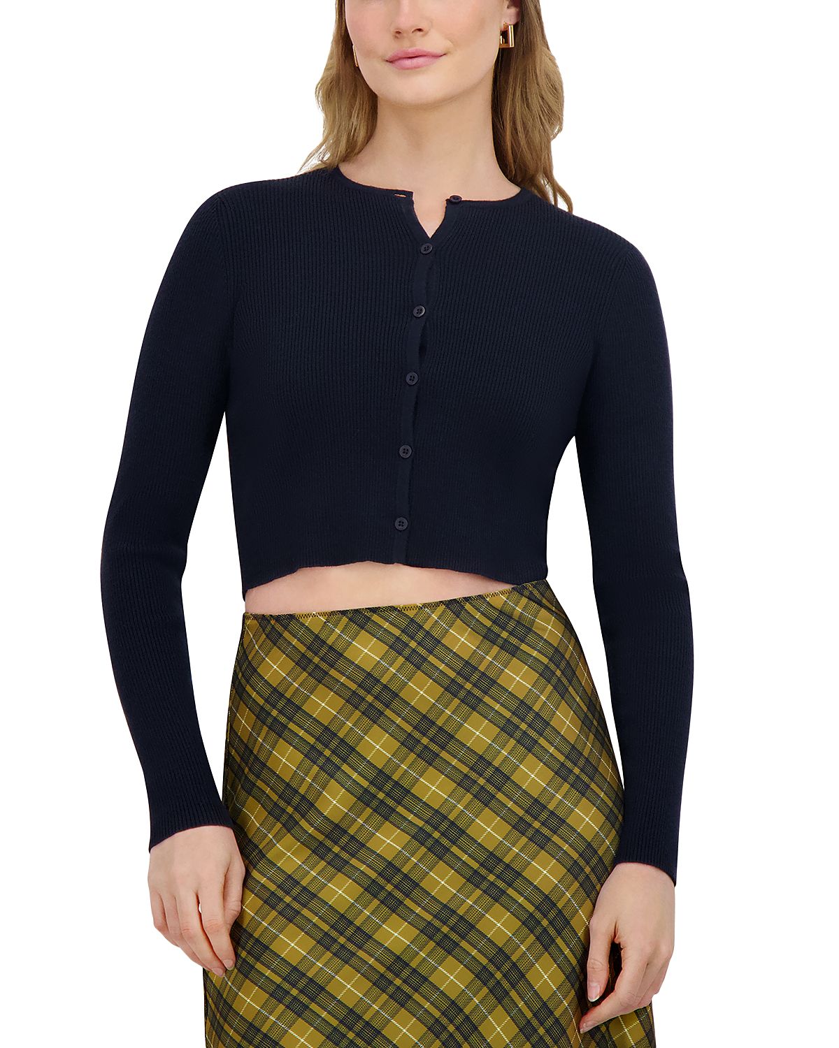 Point Knit Crewneck Cropped Cardigan Sweater