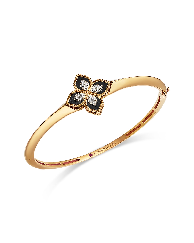 Roberto Coin 18k Rose & White Gold Diamond & Black Jade Venetian Princess Bangle Bracelet In Gold