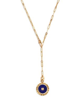 Roberto Coin - 18K Rose Gold Diamond & Blue Lapis Obelisco Medallion Paperclip Necklace, 19"