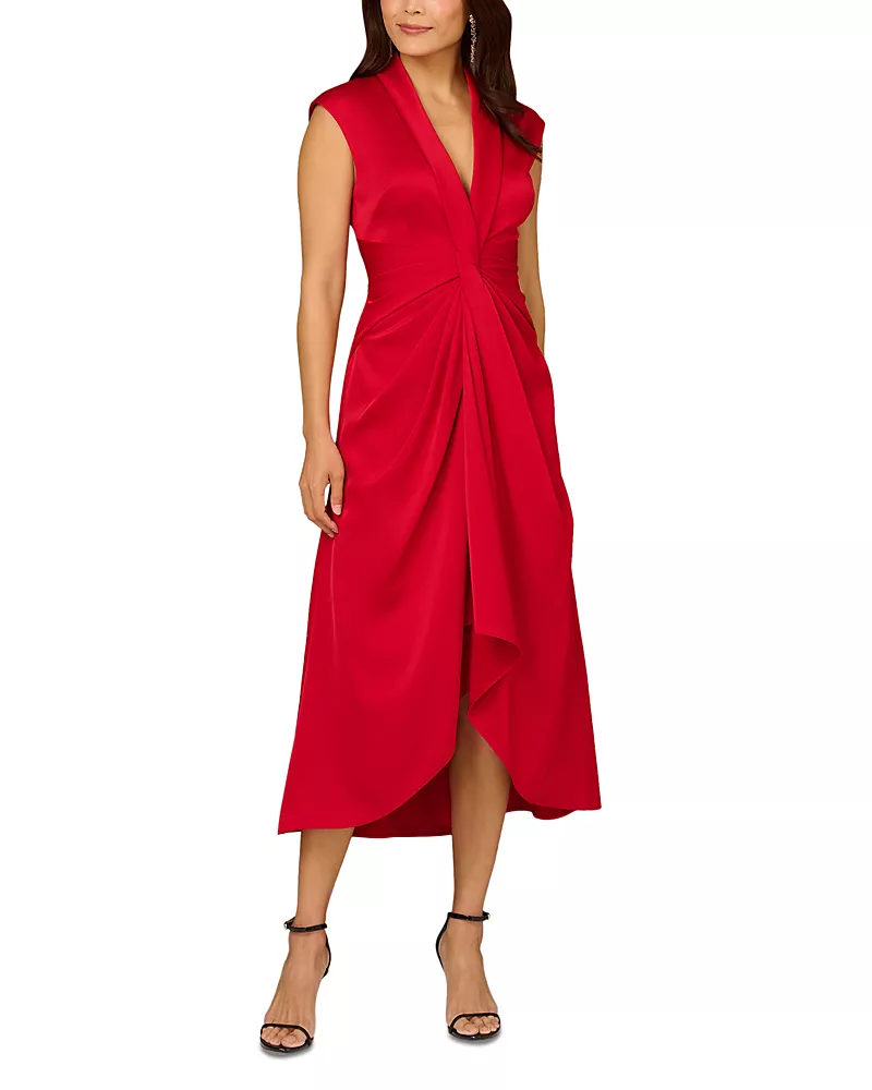 Aidan Mattox Pleated A Line Midi Dress