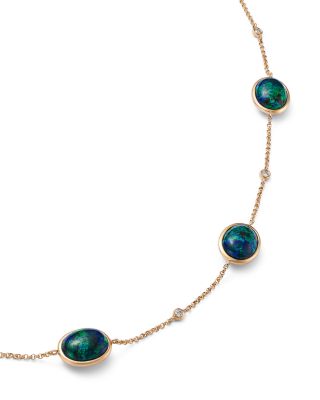 Azurite & Diamond Bezel Collar Necklace in 14K Yellow Gold, 16-18"