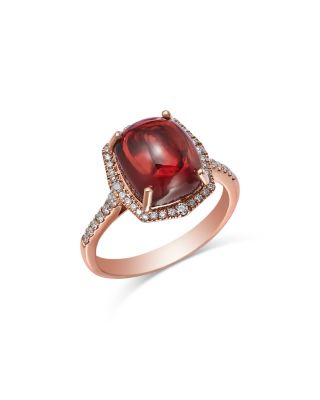 Garnet & Diamond Halo Ring in 14K Rose Gold