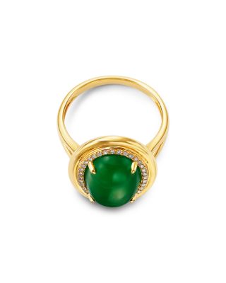 Dyed Jade & Diamond Halo Ring in 14K Yellow Gold