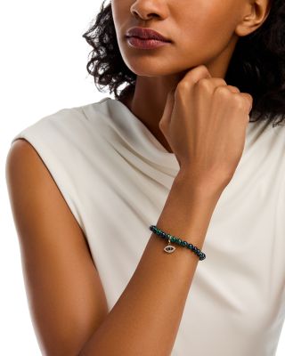 Azurate, Blue Topaz & Diamond Evil Eye Beaded Bracelet in 14K Yellow Gold