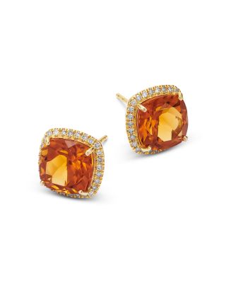 Citrine & Diamond Halo Stud Earrings in 14K Yellow Gold