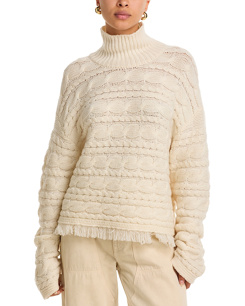 Guest In Residence Frayed Cable-knit Wool And Cashmere-blend Turtleneck Sweater In Neutral