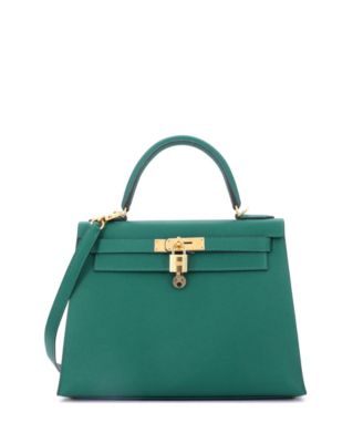 Kelly 28 Handbag Green Epsom with Gold Hardware