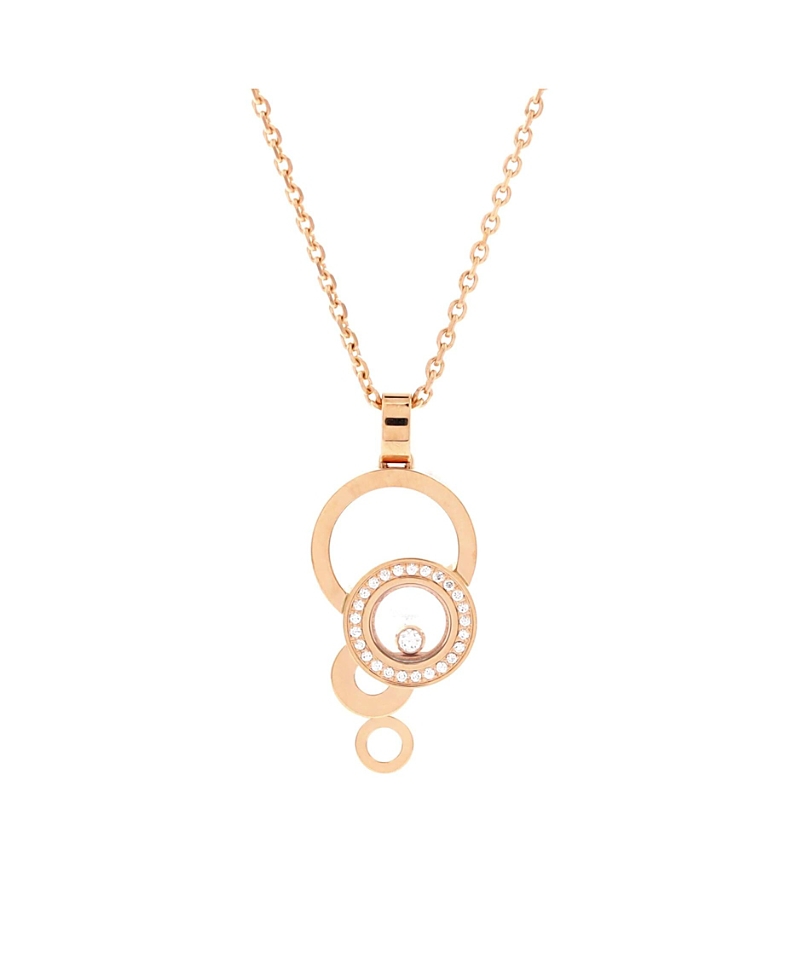 Pre-owned Pre-owned Chopard Chopard Happy Bubbles Pendant Necklace 18k Rose Gold With Diamonds And 1 Floating Diamond