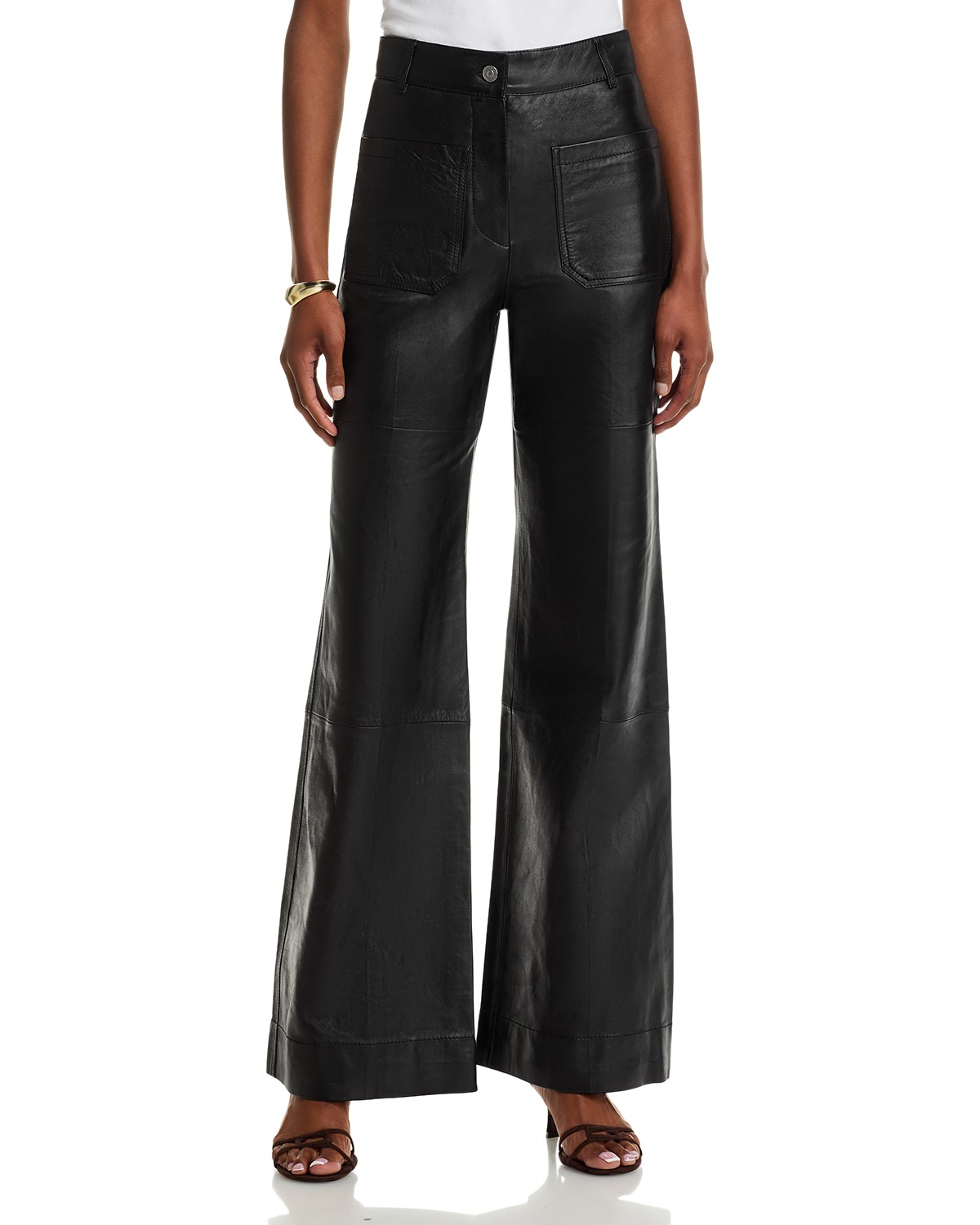 Victoria Beckham Alina Leather Flared Leg Pants in Black